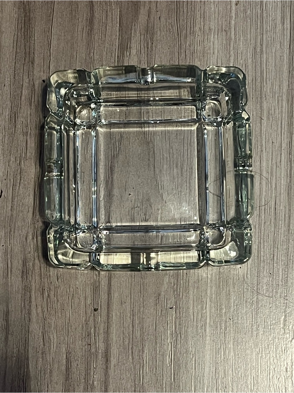 Vintage Clear Pressed Glass Square Ashtray Geometric Bamboo Style